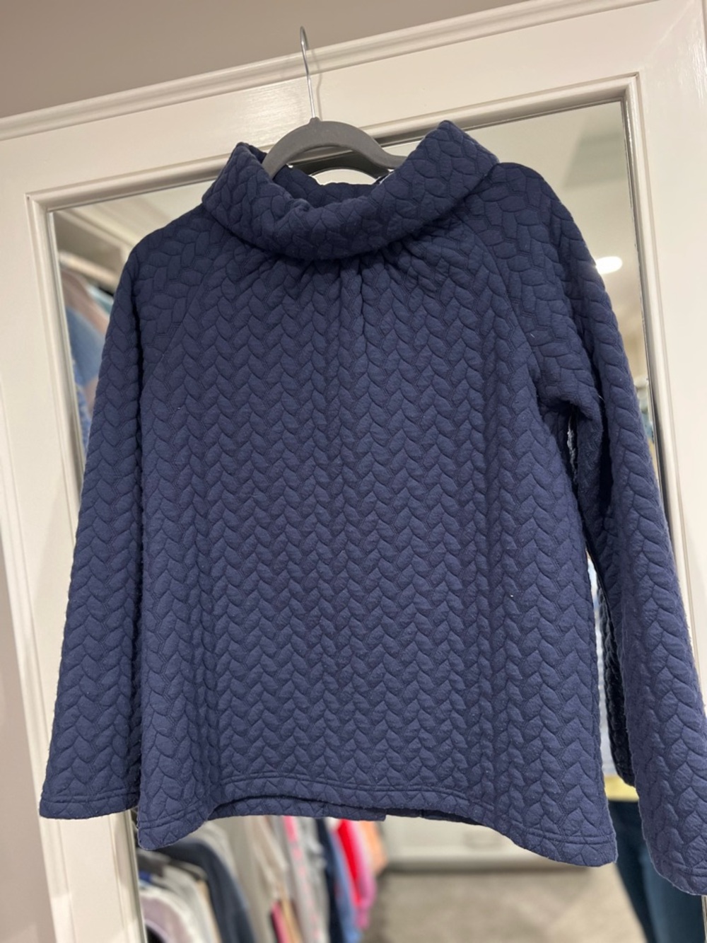 Sail to Sable Quilted Navy Cowl Neck Pullover